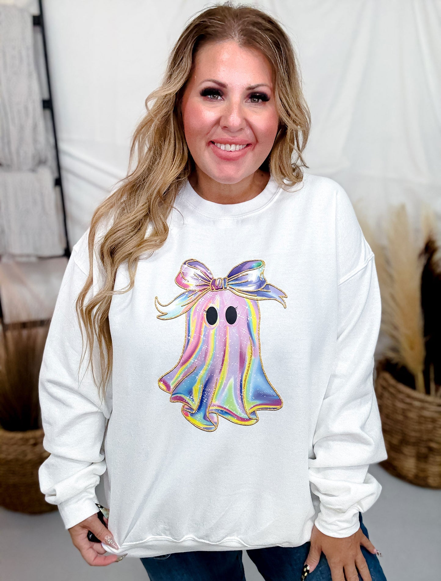 Pretty Girly Ghost White Crew Neck Sweatshirt