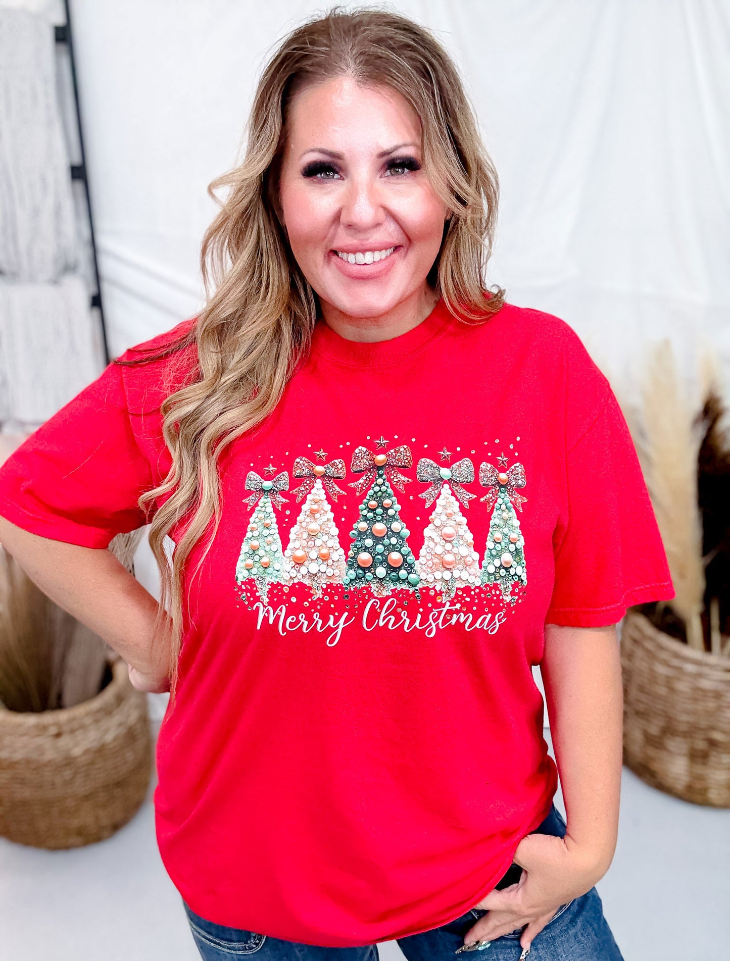 Faux Pearl Christmas Trees Graphic T-Shirt