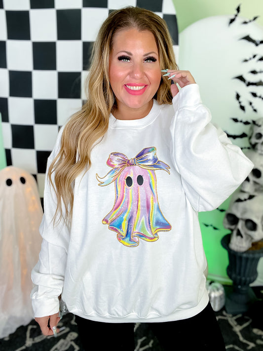 Pretty Girly Ghost White Crew Neck Sweatshirt