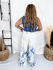 White Wide Leg Lounge Pants With Blue Floral Border
