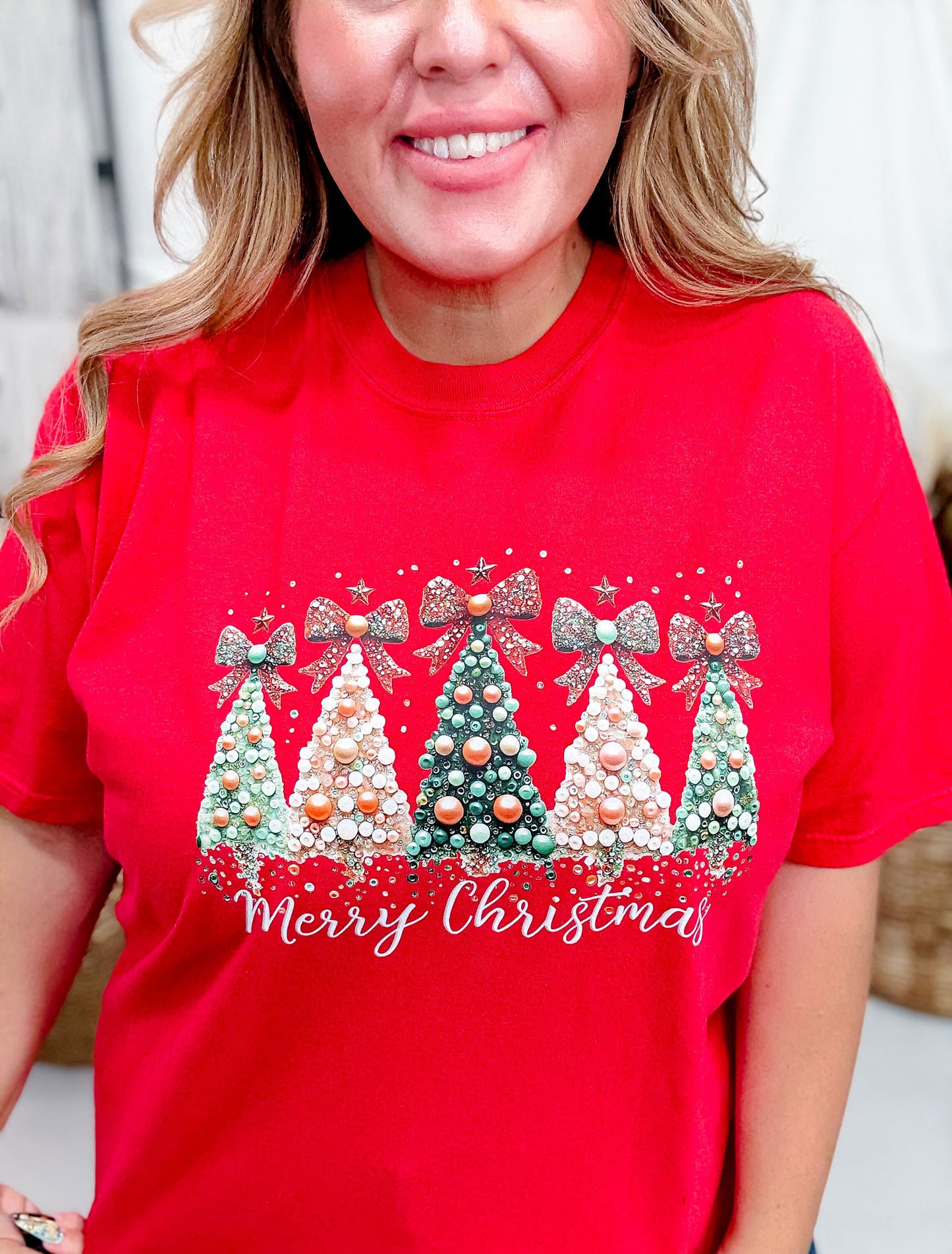 Faux Pearl Christmas Trees Graphic T-Shirt