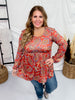 Rust Paisley Print Long Sleeve Babydoll Top