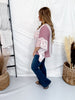 Pink & Taupe Waffle Knit Top With Floral Appliques