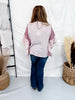 Pink & Taupe Waffle Knit Top With Floral Appliques