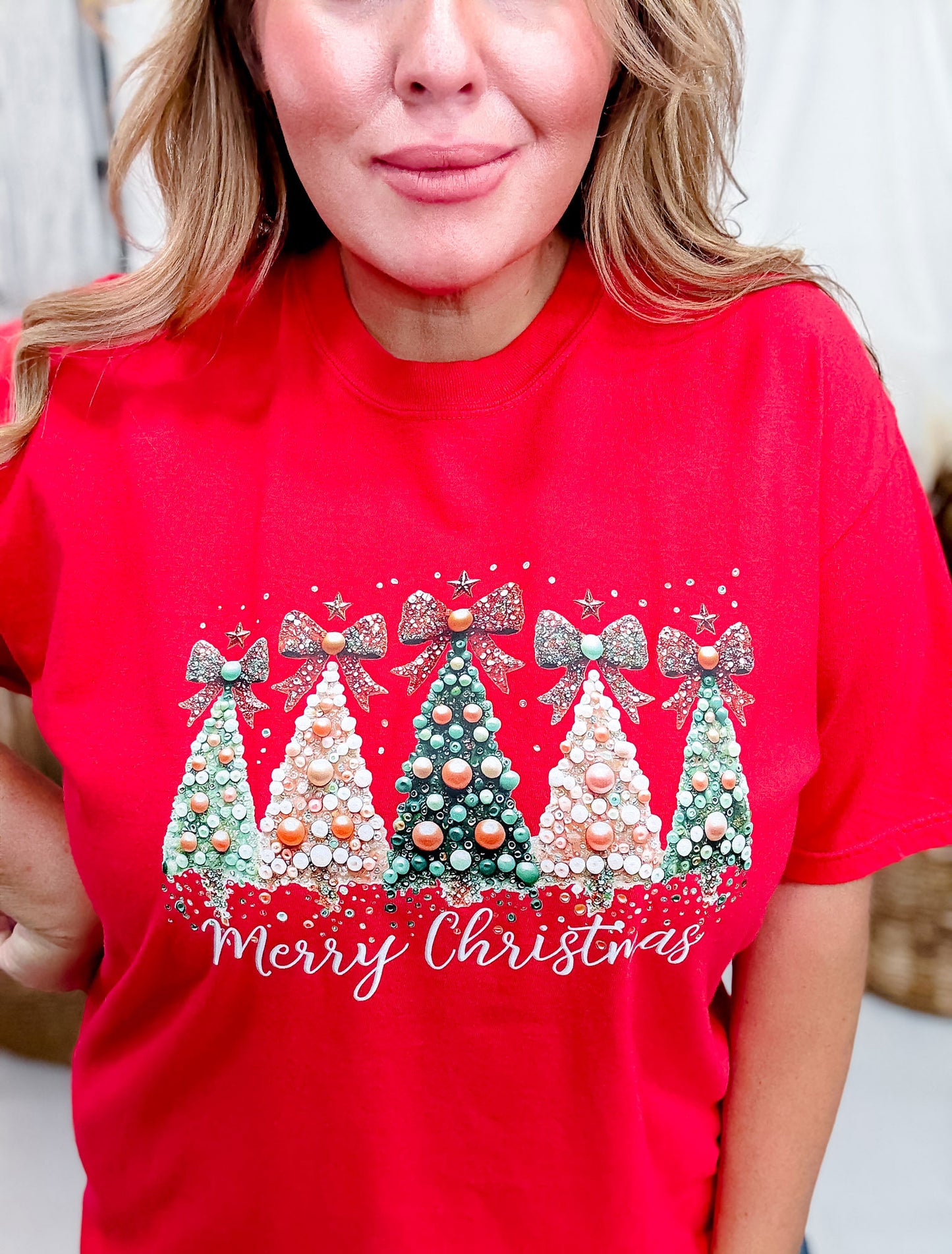 Faux Pearl Christmas Trees Graphic T-Shirt