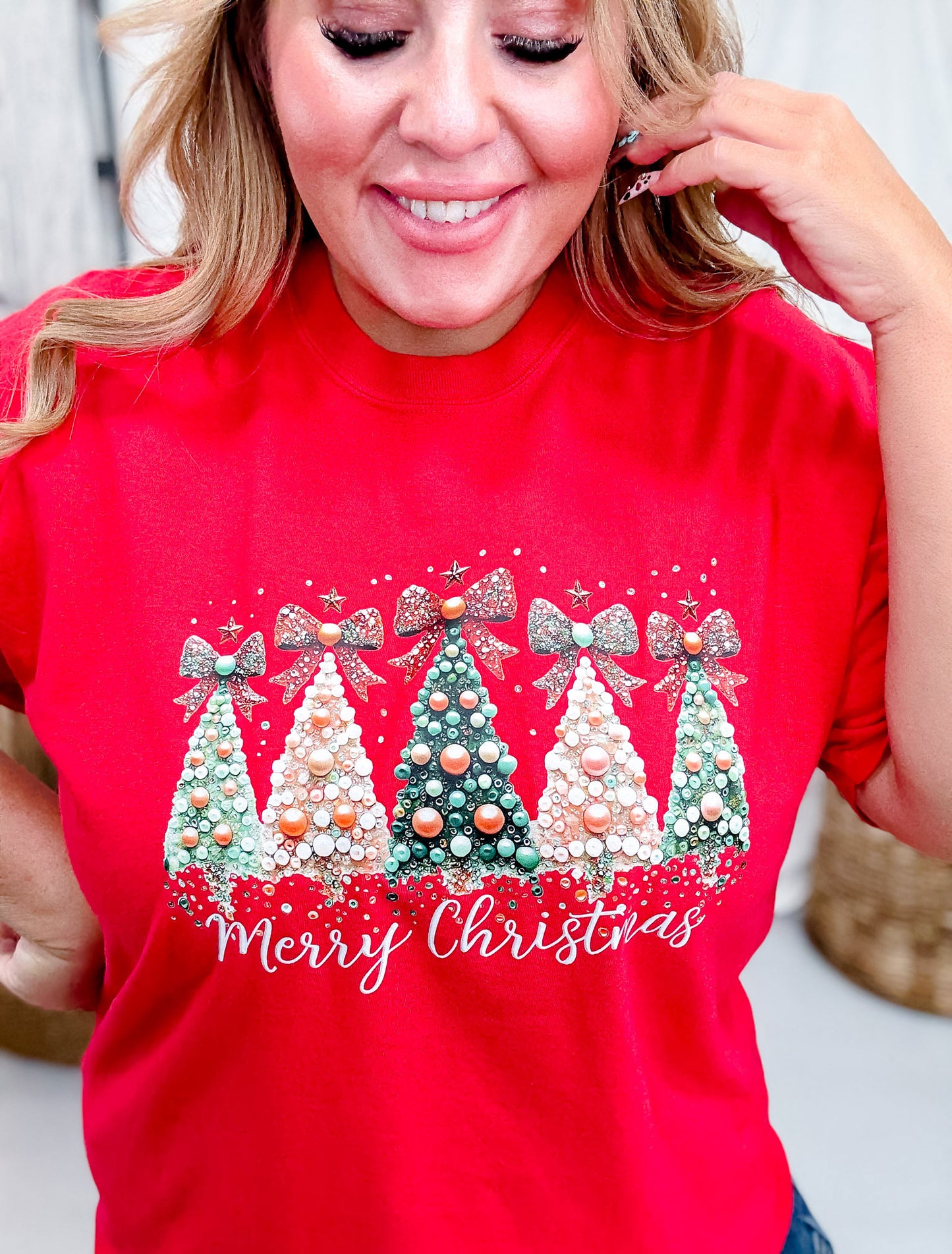 Faux Pearl Christmas Trees Graphic T-Shirt