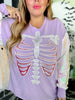 Long Sleeve Sequin Sleeve Glitter Skeleton Print Top