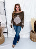 Olive Green Off The Shoulder Argyle Pattern Sweater