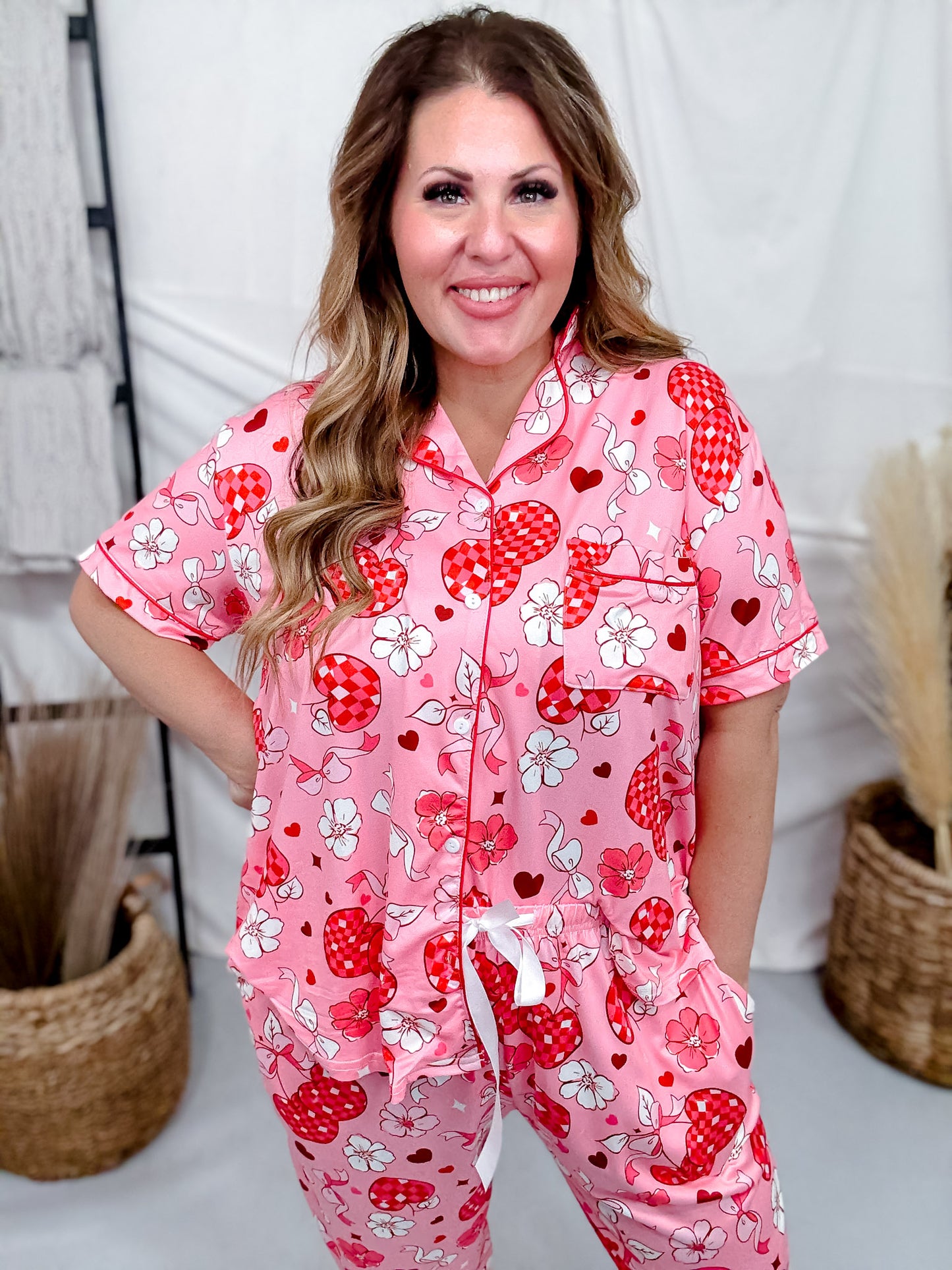 Checkered Cherries, Bows, & Flower Loungewear Set