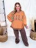 Orange And Leopard Print "Wild" Washed Terry Pullover