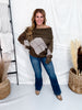 Olive Green Off The Shoulder Argyle Pattern Sweater