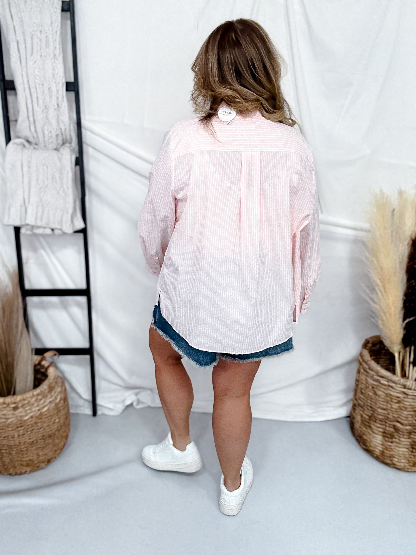 Pink Striped Long Sleeve Button Down Shirt