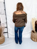Olive Green Off The Shoulder Argyle Pattern Sweater