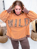 Orange And Leopard Print "Wild" Washed Terry Pullover