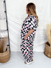 Pink Daisy Black & White Checkered Loungewear Set