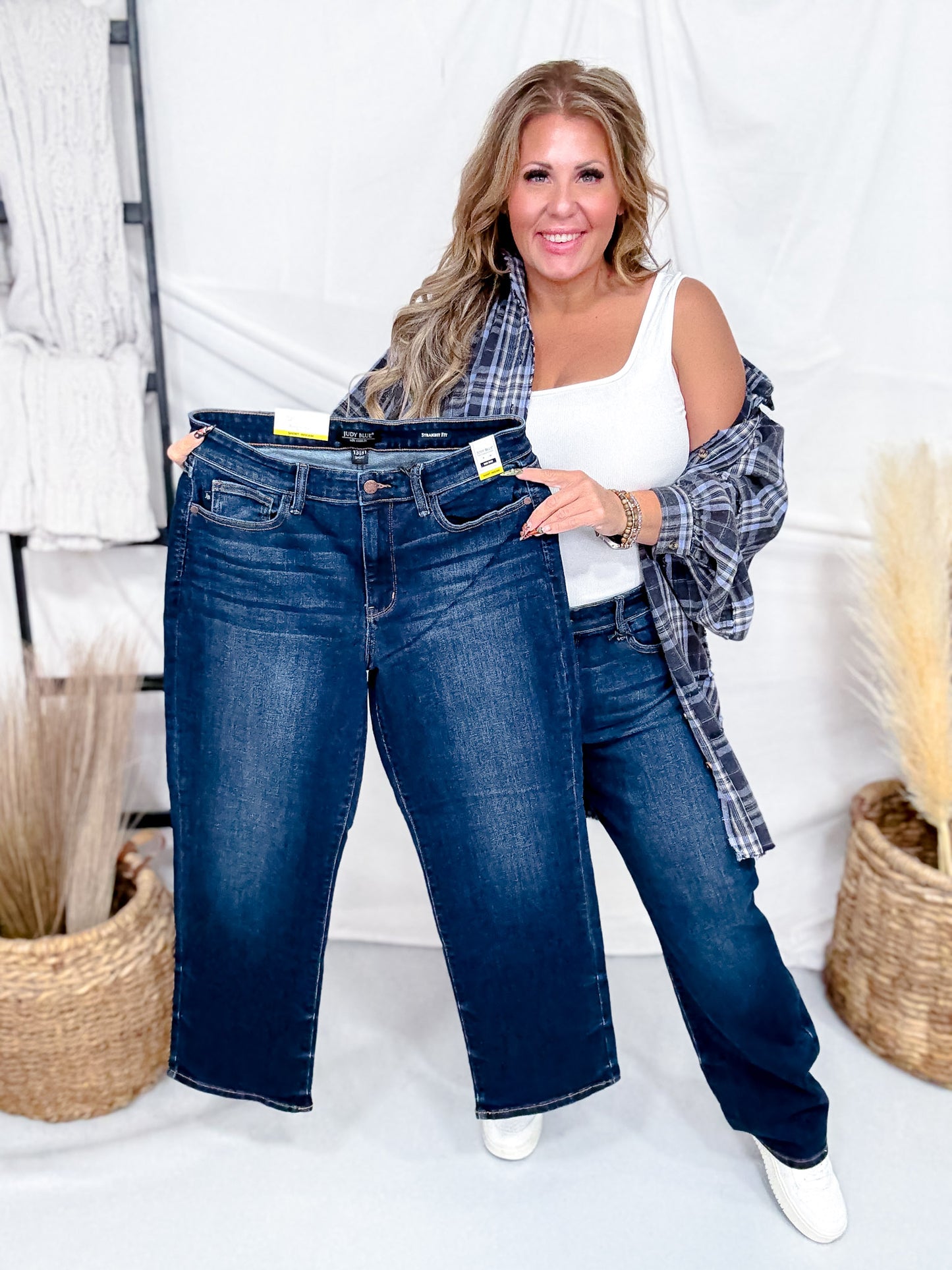 Judy Blue Mid Rise Classic Straight Leg Dark Wash Jeans (Short/Regular/Long)