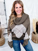 Olive Green Off The Shoulder Argyle Pattern Sweater