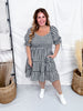 Black & White Gingham Puff Sleeve Midi Dress