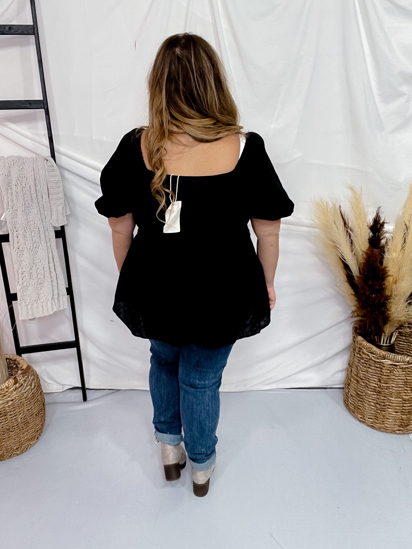 Floral Embroidered Puff Sleeve Babydoll Top