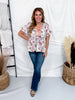 Floral Tie Neck Peplum Short Sleeve Top