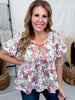 Floral Tie Neck Peplum Short Sleeve Top