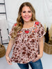 Short sleeve floral print embroidered top