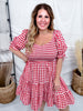 Red & White Gingham Puff Sleeve Midi Dress