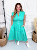 Jade Green Zipper Front Midi Dress With Smocked Waist
