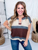 Mocha & Slate Blue Color Block Crochet Striped Top