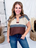 Mocha & Slate Blue Color Block Crochet Striped Top