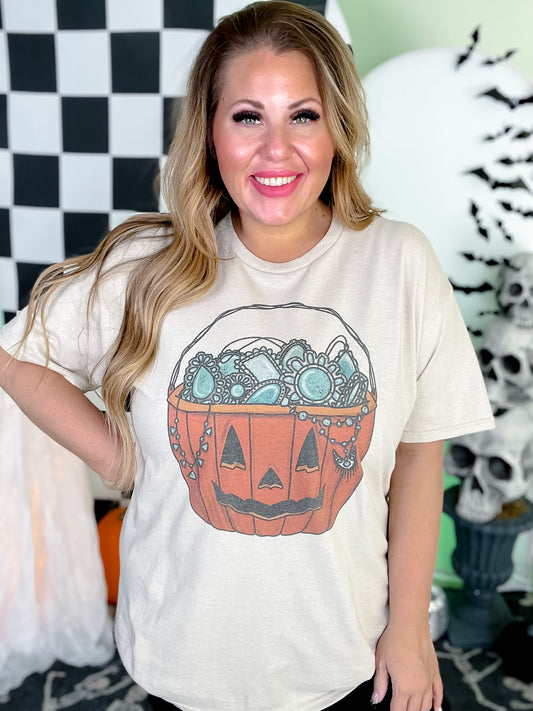 Turquoise Treats Halloween Pumpkin Graphic T-Shirt