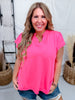 Neon Pink Flutter Sleeve Top With Split Neckline