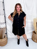 Black Twill Suede Shirt Dress With Tan Collar