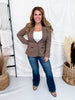 Brown Plaid Blazer With Contrasting Collar and Horse Bits