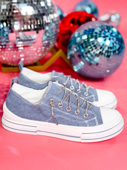 Light Denim Blue Sneakers W/ Sparkly Laces
