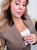 Brown Plaid Blazer With Contrasting Collar and Horse Bits