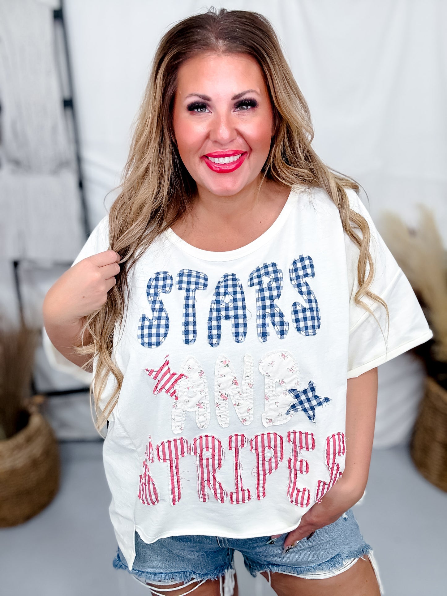 "Stars and Stripes" Patchwork Short Sleeve Shirt