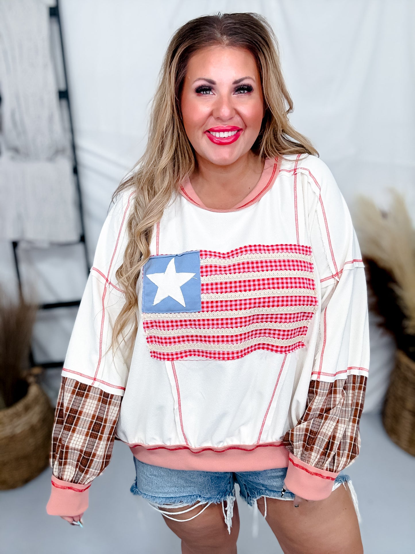 Patchwork American Flag French Terry Sweatshirt