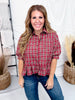 Burgundy Plaid Button Front Peplum Top