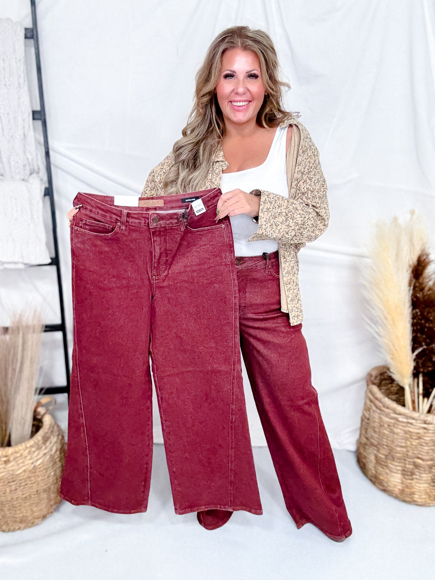 Judy Blue High-Waist Burgundy Retro Wide Jeans
