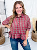 Burgundy Plaid Button Front Peplum Top