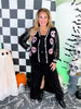 Long Sleeve Button Up Cardigan W/ Glitter Skull Patch Details