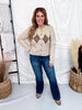 Taupe Argyle Print Button Front Cardigan