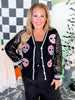 Long Sleeve Button Up Cardigan W/ Glitter Skull Patch Details