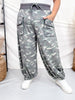 Acid Washed Camouflage Print Cropped Joggers With Drawstring Waist