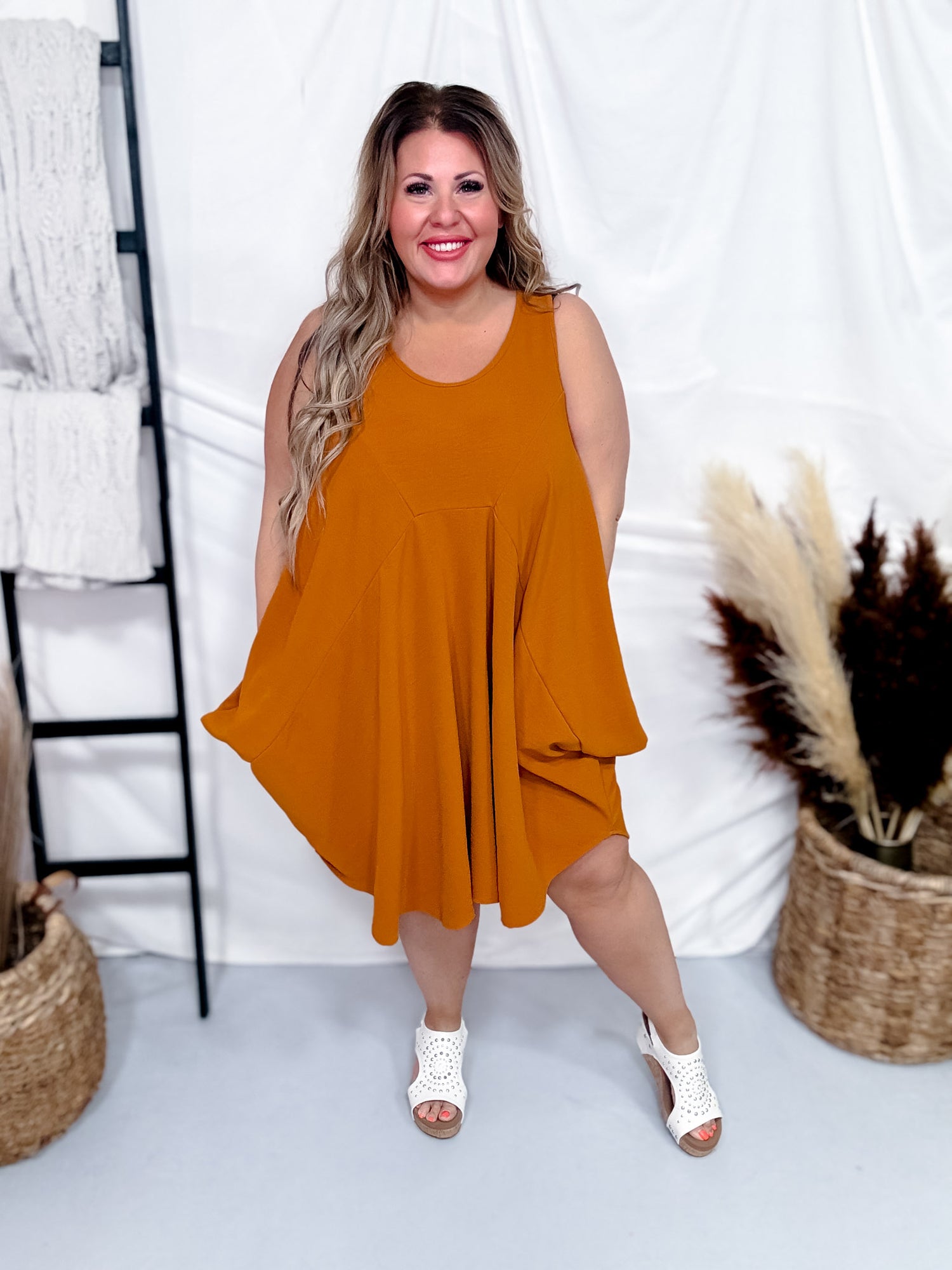 Asymmetrical Flowy Copper Colored Tank Top Dress Final Sale Asymmetrical Flowy Copper Colored Tank Top Dress Final Sale