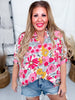 Colorful Floral Print Button Down Top with Dolman Sleeves