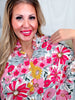 Colorful Floral Print Button Down Top with Dolman Sleeves