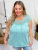 Mint Short Sleeve Crochet Yolk Top