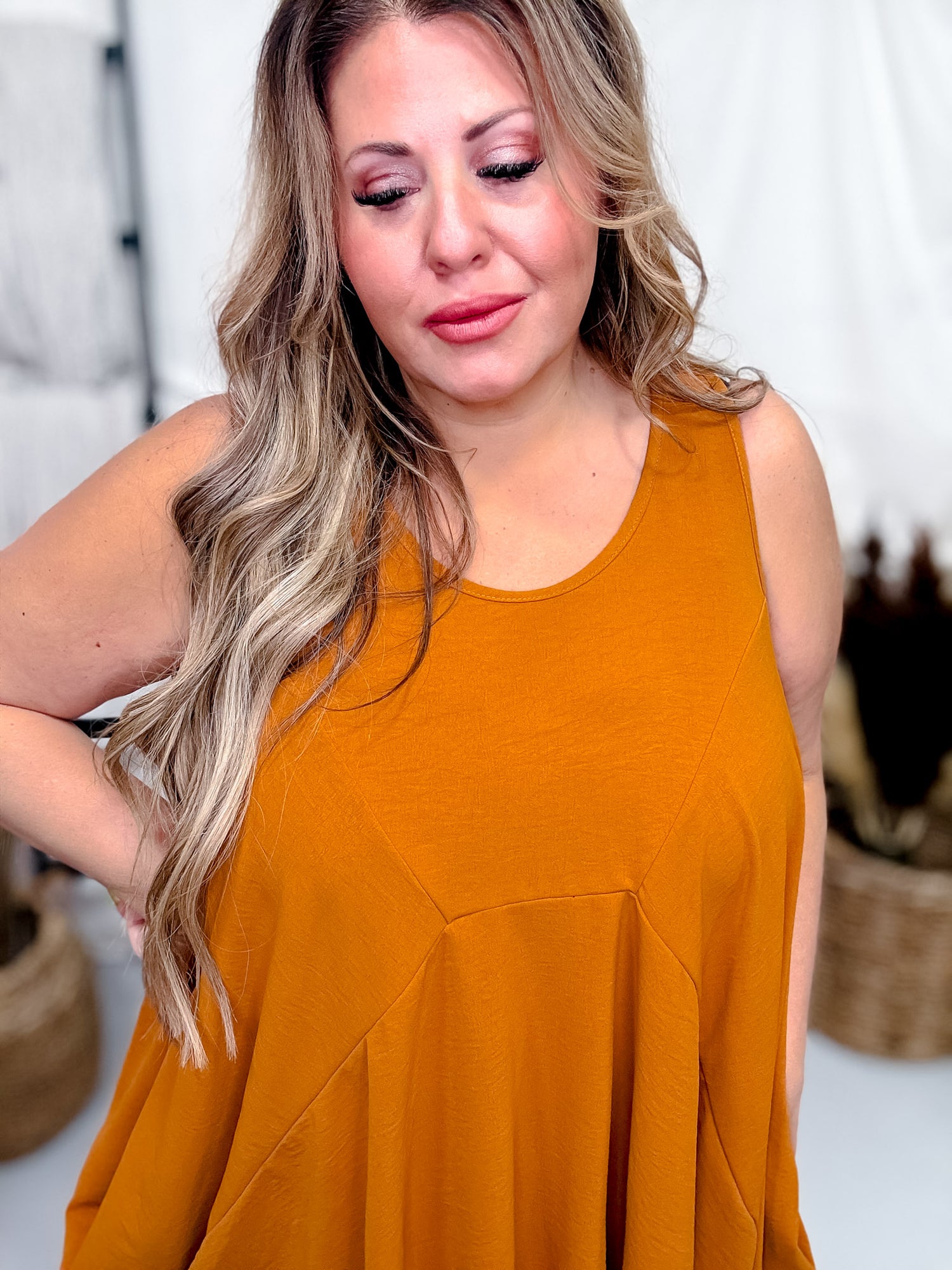 Asymmetrical Flowy Copper Colored Tank Top Dress Final Sale Asymmetrical Flowy Copper Colored Tank Top Dress Final Sale
